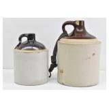 (2)  Stoneware Pottery Whiskey Jugs