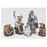 (5) Shiwan Chinese Asian Mudmen Figurines