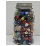 Antique Marbles in a Ball Zinc Top Fruit Jar