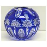 Cobalt Cut to Clear Polish Crystal Rose Bowl Vase