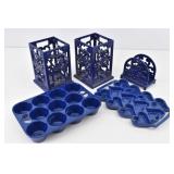 Blue Cast Iron Utensil Holders, Napkin Holder...