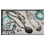 (9pc) Turquoise Tone Jewelry: Necklaces, ...