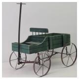 Green Wooden Wagon Planter / Yard Decor