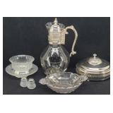 Silver Plate Carafe, Lidded Dish, Diamond ...