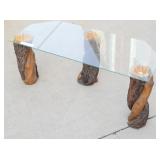 Rustic Log Glass Top Low Hall Table