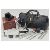 Small Leather Doctors Bag & Medical Instruments