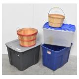 (3) Plastic Totes, (2) Lids, (2) Fruit Buckets