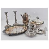 Elegant Silverplate Candle Holders, Coffee Pot,...