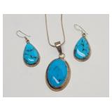 Sterling Silver Turquoise Necklace & Earrings