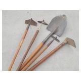 (5) Yard Tools: Shovel and 4 Hoes
