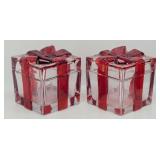 (2) Pier 1 Beautiful Glass Gift Boxes Red Bows