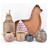 Llama Decor Lot: Copper Tray, Signed Pottery...