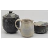 (3) Signed Art Studio Pottery: Creamer, Lidded