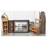 Home Decor Lot- Cabinet, Chair, Pictures, Mirror +