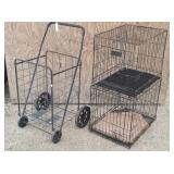 (2) Pet Cages / Kennels + Folding Wire Cart