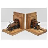 Conoco Woodworking Year 2000 Wood Train Bookends