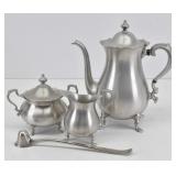 Pewter by Poole Tea Set: Teapot, Cream & Sugar...