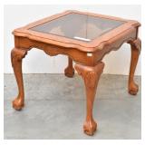 Solid Oak Beveled Glass Top Claw Foot End Table