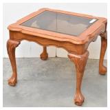 Solid Oak Beveled Glass Top Claw Foot End Table