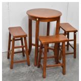 Walnut 4 PC Bistro Set: Tall 23.5" Dia Table, ...