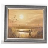 Seascape Oil Painting w Coastal View, Seagulls,