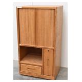Oak Media Storage Cabinet Rolling Doors & Casters