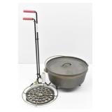 Lodge #12 Cast Iron Dutch Pot, Lid Lifter & Holder