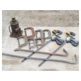 Bottle Jack, C Clamps, Quik-Grips, Pry Bars