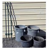 (3) Metal T Fence Posts 5', 2-Brute Trash Cans
