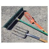 Trenching Shovel, Spading Fork, Shop Push Broom