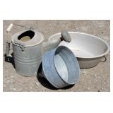 Galvanized Watering Can, Wash Tub, Funnel