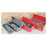 (3) Metal Tool Boxes w/ Contents: Wrenches, Pliers