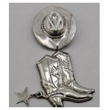 Mexico Sterling Cowboy Hat & Boots Brooch - 9.217g