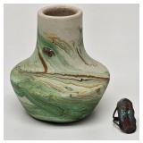 Nemadji Pottery Vase + Turqoise & Coral Chip Ring