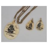 Scrimshaw Clipper Ship Necklace & Small Pendants