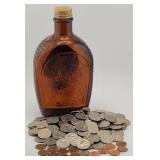 1976 Bicentennial Quarters, Dime, Pennies, Flask