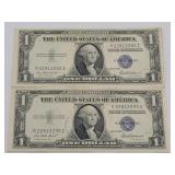 (2) 1935 F $1 Silver Certificates Blue Seal