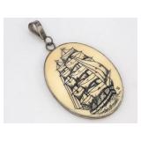 Signed Scrimshaw & Sterling* Clipper Ship Pendant