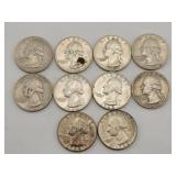 (10) 1961-1964 Washington 90% Silver QuarterS