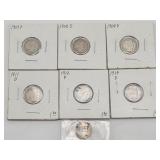 (7) 1892-1914 Barber 90% Silver Dimes
