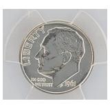 1961 Roosevelt 90% Silver Dime PCGS PR66