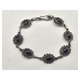 .925 Sterling & Onyx Flowers Bracelet 7.4gtw