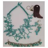 Turqoise Woven Necklace, Charm Bracelet, Cross ...