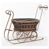 Vintage Style Wicker Doll Sleigh / Push Sled