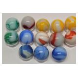(13) Slag Glass Marbles; Yellow, Blue, Green, ...