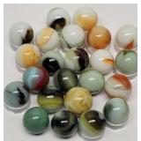 (23) Slag Glass Marbles: Green Tones, Orange Tones