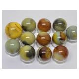 (12) Avacado Green, Brown Slag Glass Marbles