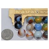 (12) Slag Glass Marbles 15mm: Blue, Orange, ...