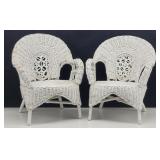 (2) White Wicker Doll Chairs