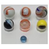 (7) Marbles: Ribbon Core Swirl, Orange Oxblood ...